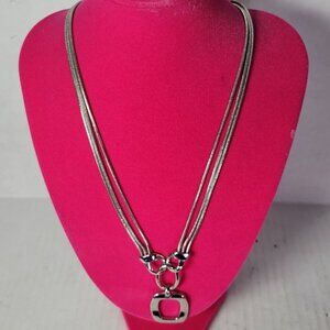 Lia Sophia Silver-Tone Modest Geometric Double Chain Geometric Pendant Necklace